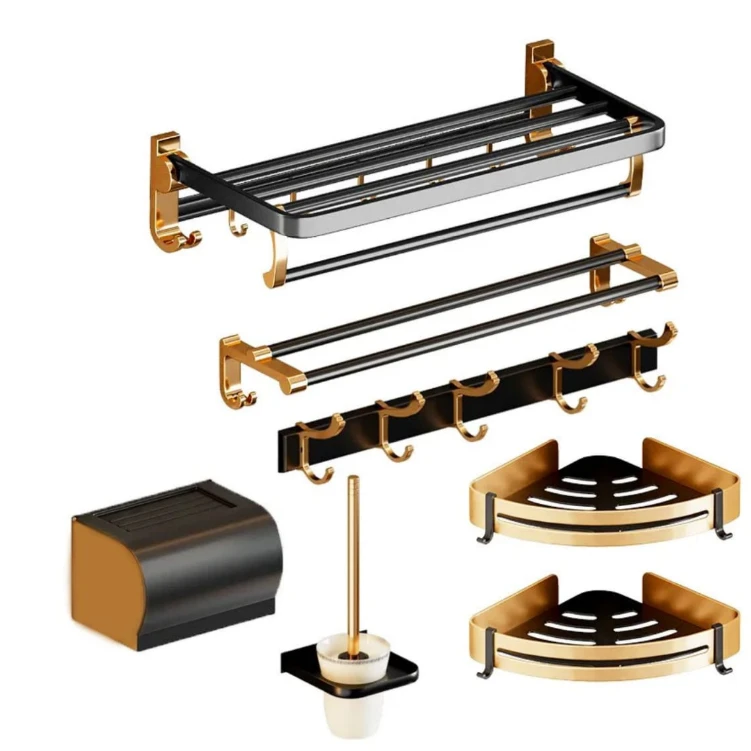 7pcs Gold Multifunctional Aluminum Bath Towel Storage Rack Set Home & Garden Towel Racks