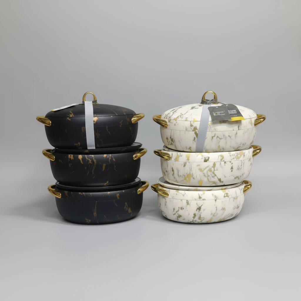 Nordic Insulated Hotpots Set - 3L, 2.5L & 2L Marble Design Kitchen & Dining Food Storage Containers