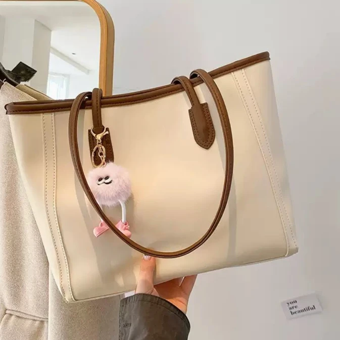 Official Leather Tote Bag - White Beige Black Brown Bags & Luggage Shopper Bags
