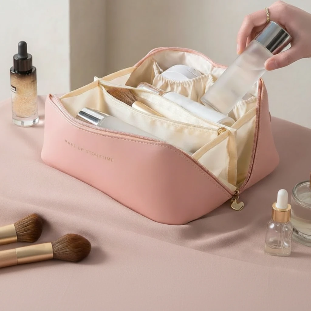 Large Capacity Cosmetic Bag Makeup Organizer - Black & Pink Beauty & Personal Care Makeup Bags