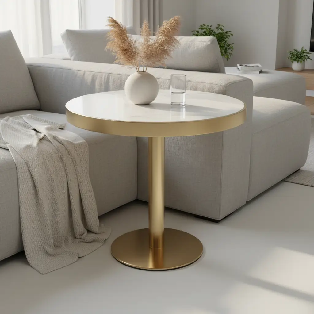Round Nordic Marble Café Table with Gold Base Dining Table Kitchen & Dining Room Tables