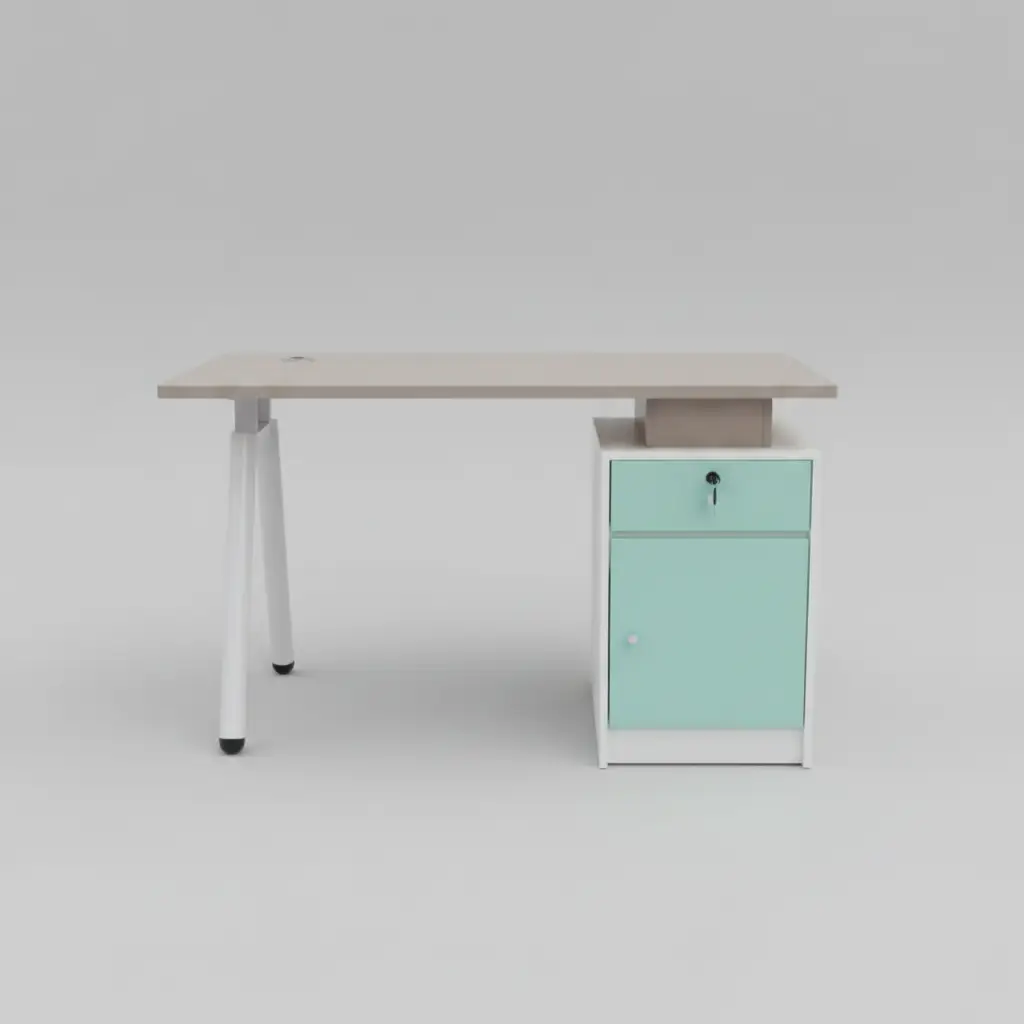 1.2m Office Desk with Teal Pedestal & Cable Port Office Desk Computer Desks