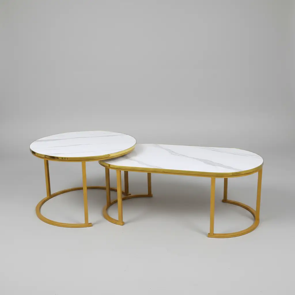 Oval Marble-Effect Nesting Coffee Table Set - Gold Frame Coffee Table Coffee Tables