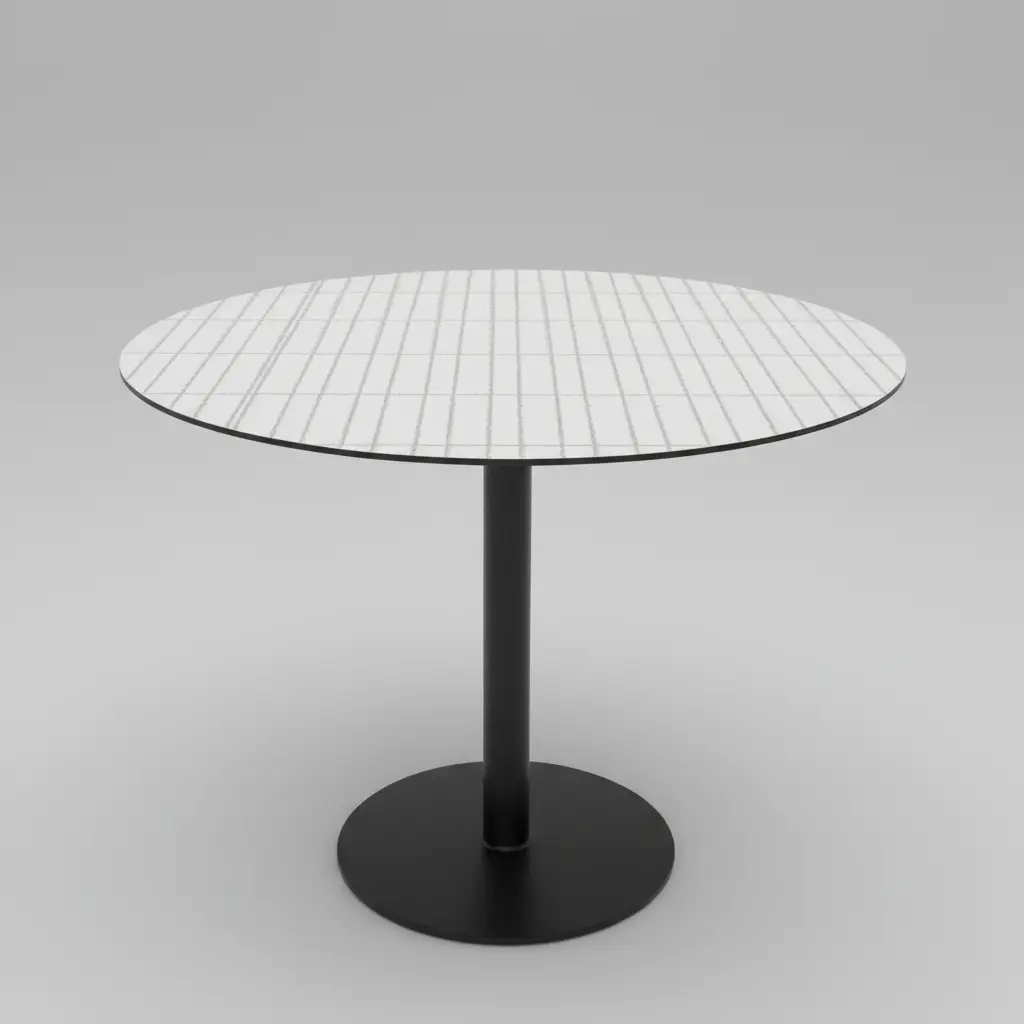 Round Grid-Pattern Dining Table - Black Pedestal (80cm) Dining Table Dining Tables