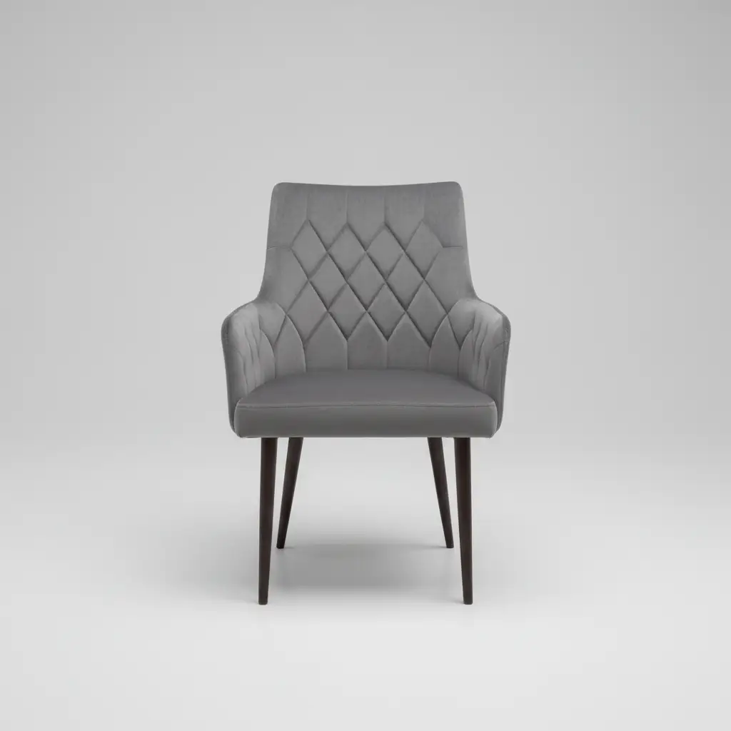 Grey Velvet Diamond-Stitch Armchair - Set of 4 Dining Chair Dining Chairs