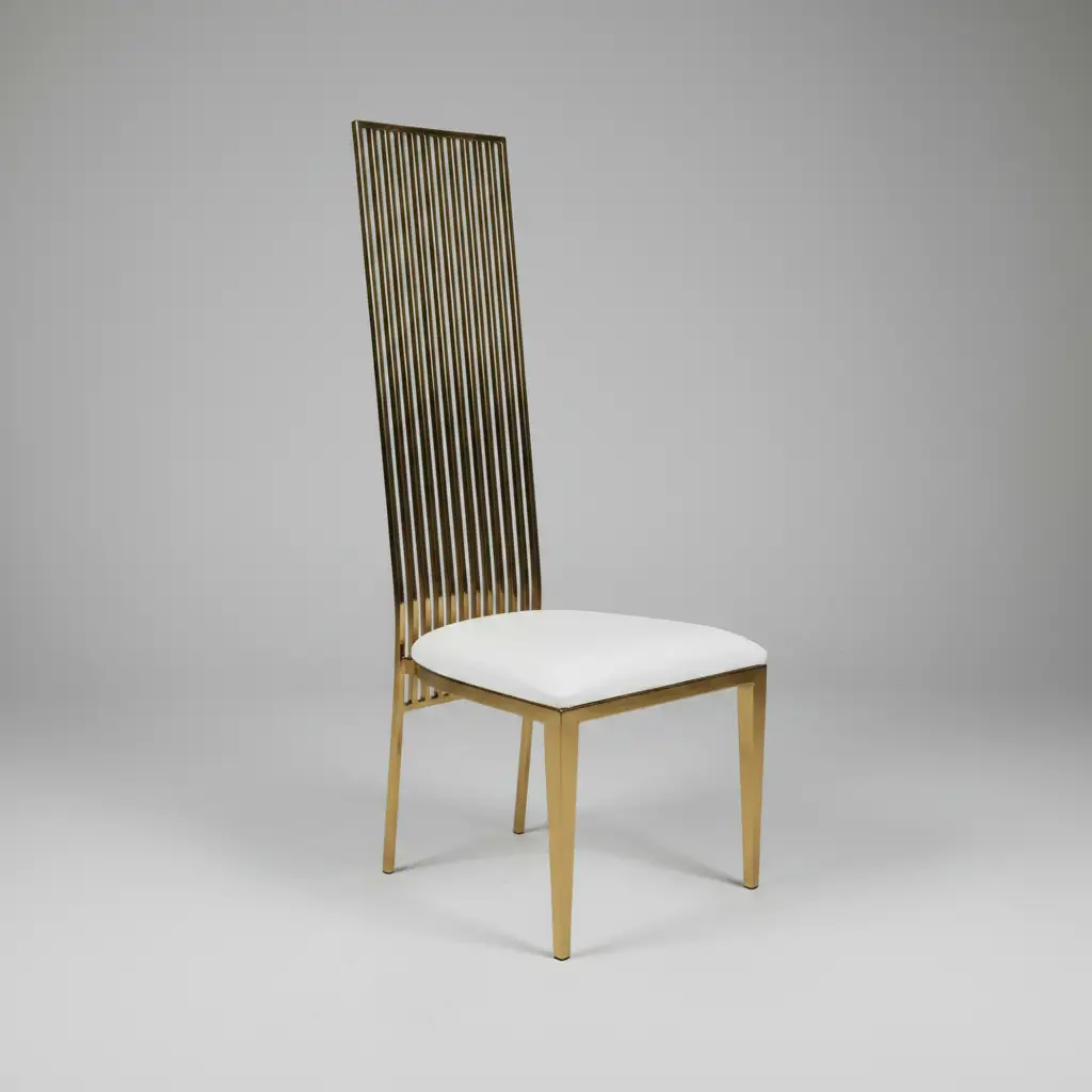 High-Back Gold Slat Dining Chair - White PU Seat Dining Chair Dining Chairs