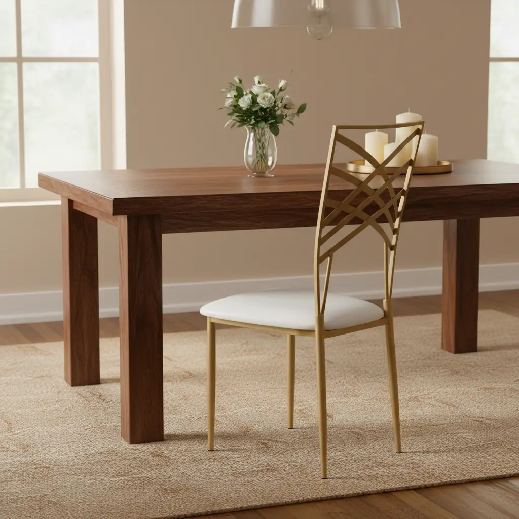 Chameleon Arc-Web Dining Chair set of 6- Gold & White Dining Chair Dining Chairs