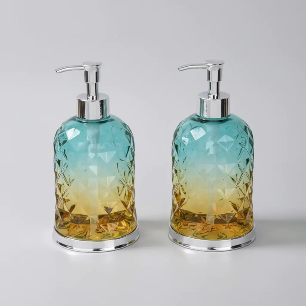 Gradient Diamond-Cut Glass Soap Dispenser - 500ml Bathroom Accessories Soap & Lotion Dispensers