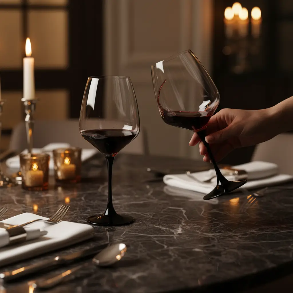 Black Stem Crystal Wine Glass Set - 6 Pcs Drinkware Wine Glasses
