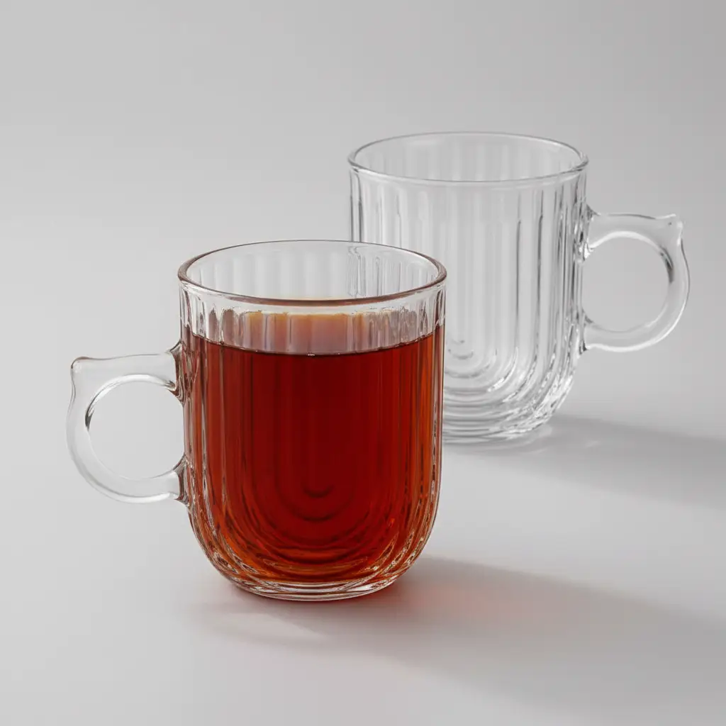 Ribbed Glass Mug Set - 6 Pcs, 250ml Drinkware Mugs