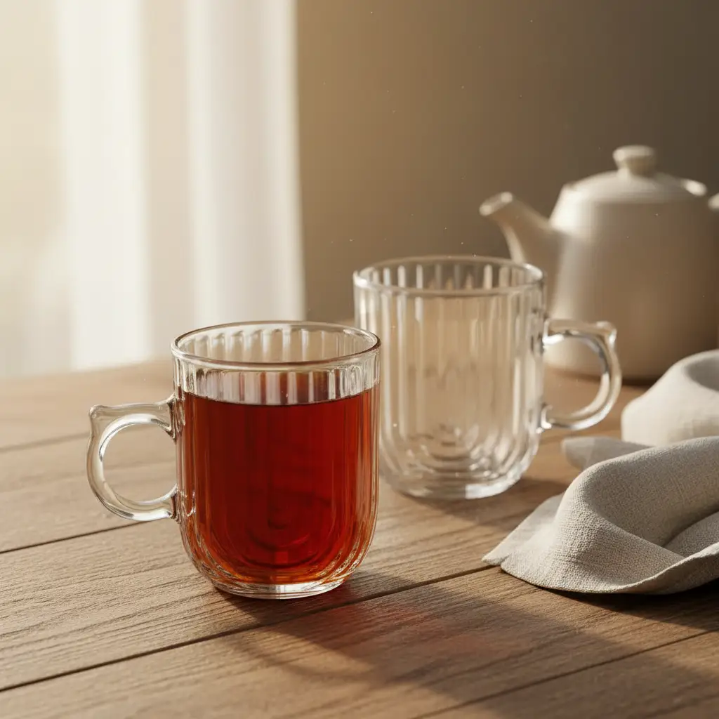 Ribbed Glass Mug Set - 6 Pcs, 250ml Drinkware Mugs