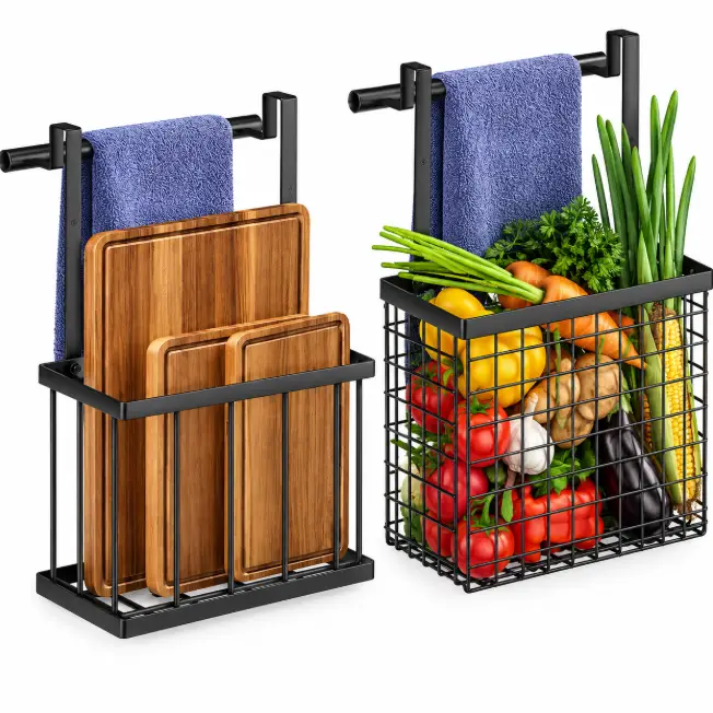 Over-Cabinet Door Organiser with Towel Rack - 2 Pcs Kitchen Storage Kitchen Cabinet Organizers