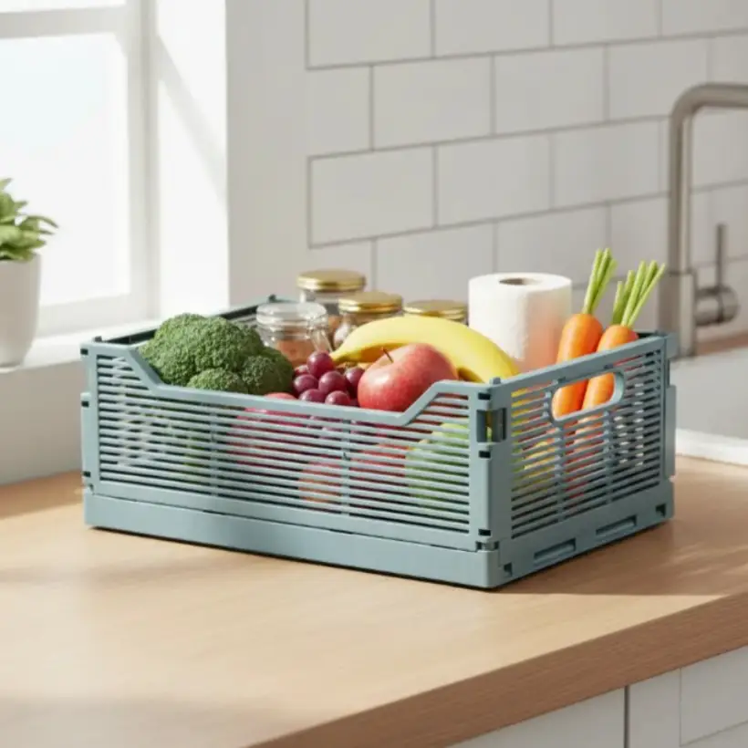 Foldable Plastic Storage Crate Organiser - Large 30x20x12cm Storage Crate Household Storage Containers