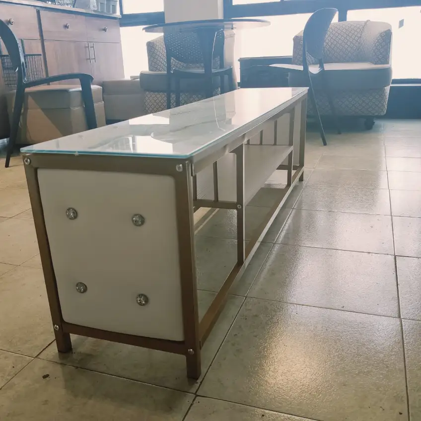 Marble Glass Top TV Stand with Gold Frame TV Stand Entertainment Centers & TV Stands