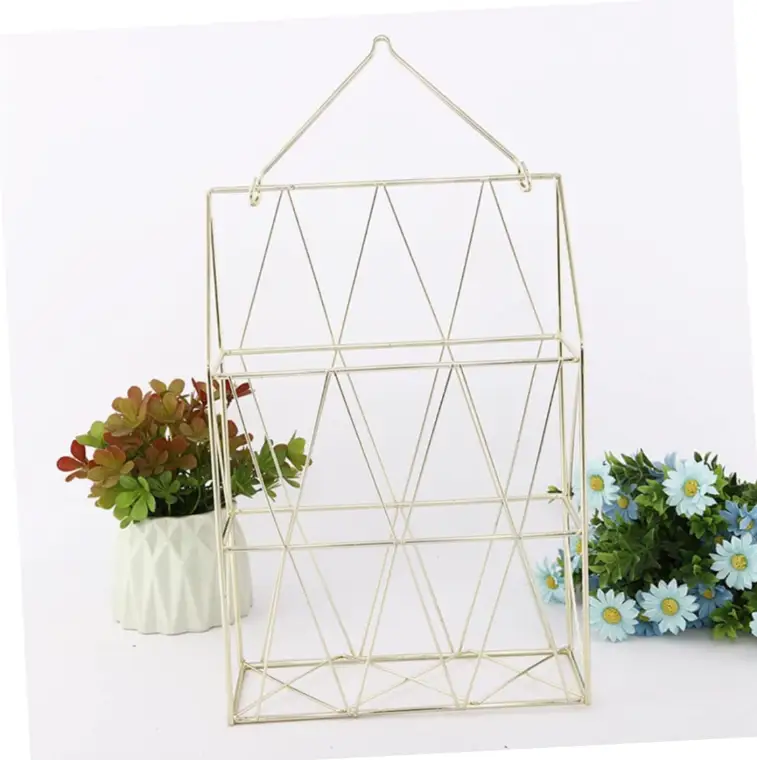 Gold Geometric Wire Wall Magazine Organiser Desk Organiser Filing & Organization