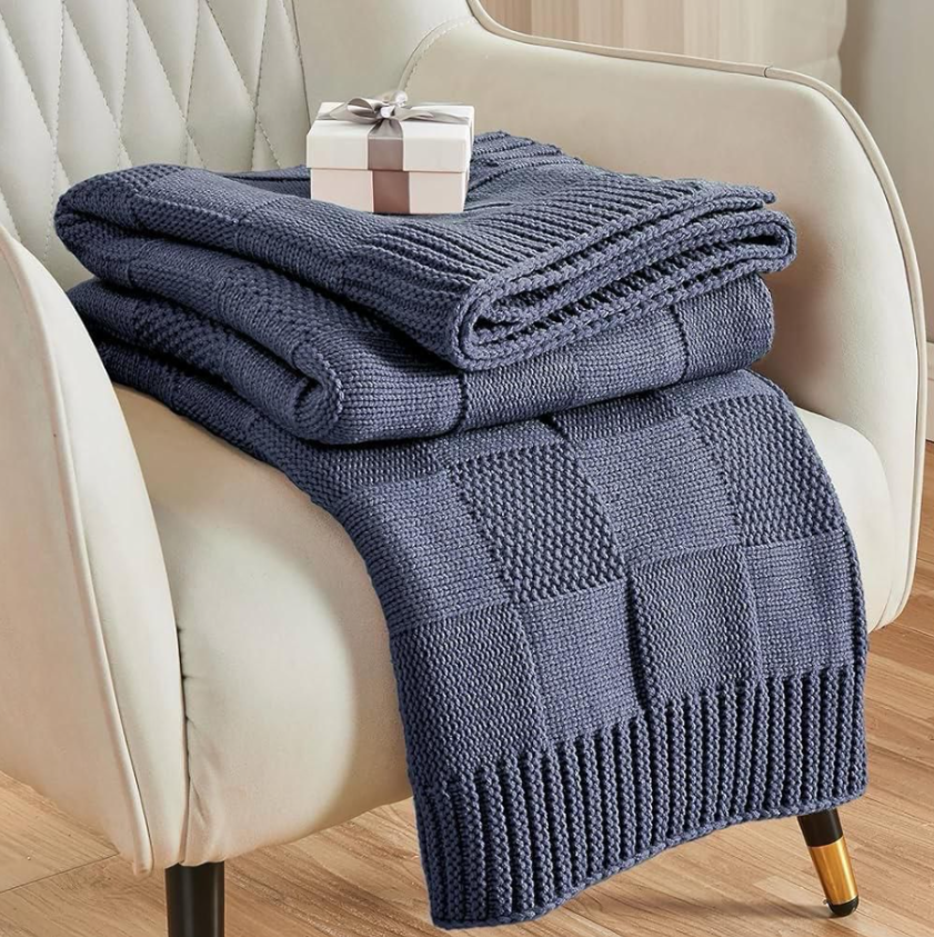 Chunky Knit Check Throw Blanket - 130x160cm, 6 Colours Throw Blanket Throw Blankets