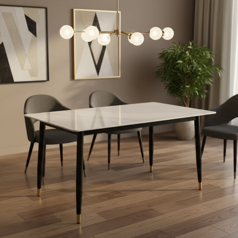 Modern Dining Table - White Top with Black Legs Furniture Kitchen & Dining Room Tables