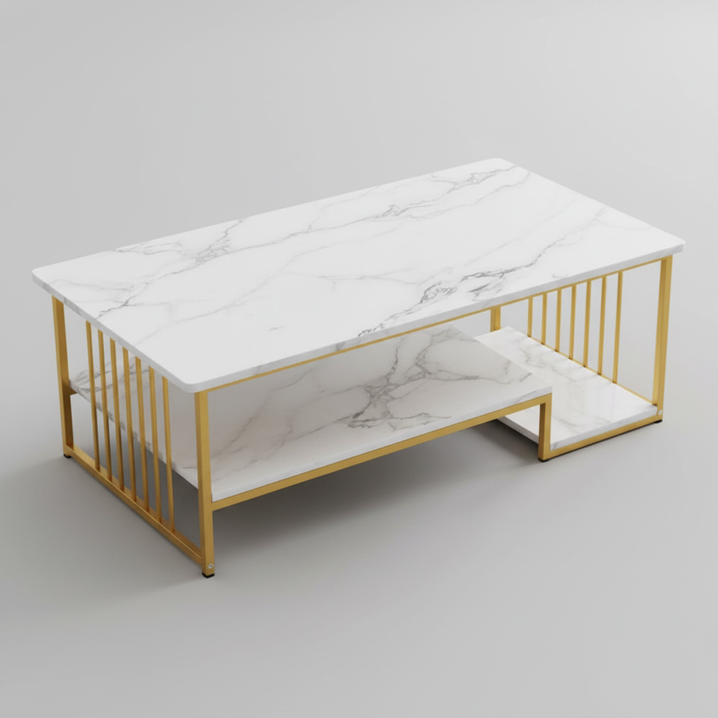 Marble Coffee Table with Gold Frame