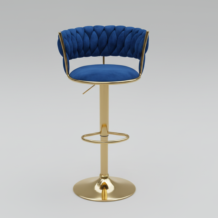 Luxury Bar Stool - Blue Velvet with Gold Base