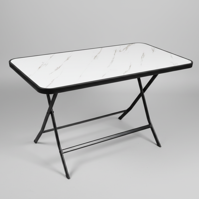Foldable Table - Decorative Glass Top with Metal Frame