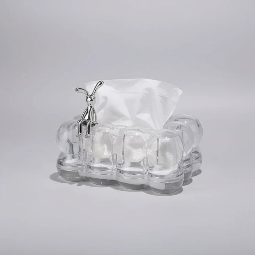 Bubble Tissue Box Holder with Bow and Bunny Figurine Home Decor Facial Tissue Holders