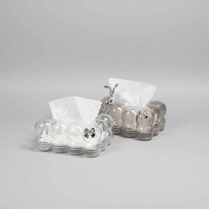 Bubble Tissue Box Holder with Bow and Bunny Figurine