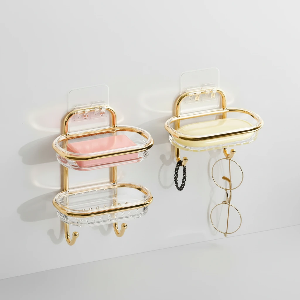 Luxury Double-Layer Wall Mounted Soap Holder with Drainage Design Home Organization Soap Dishes & Holders