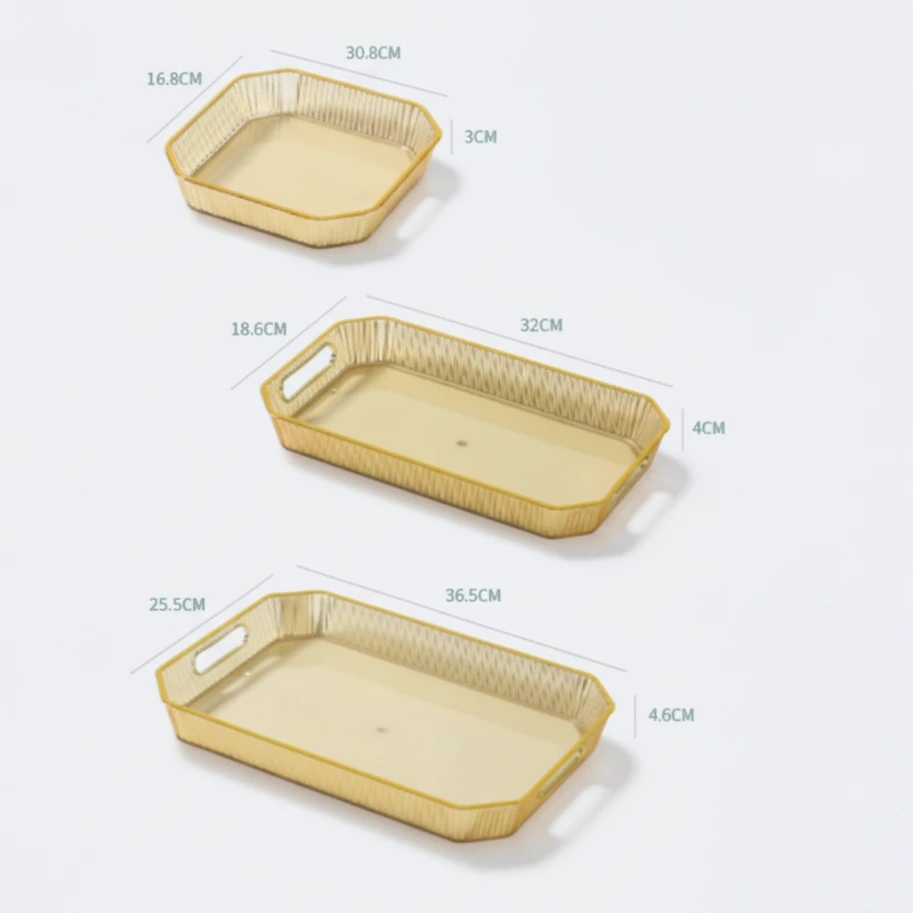3PCS Nordic Multipurpose Rectangular Storage Tray Set with Gold Trim Kitchen & Dining Serving Trays