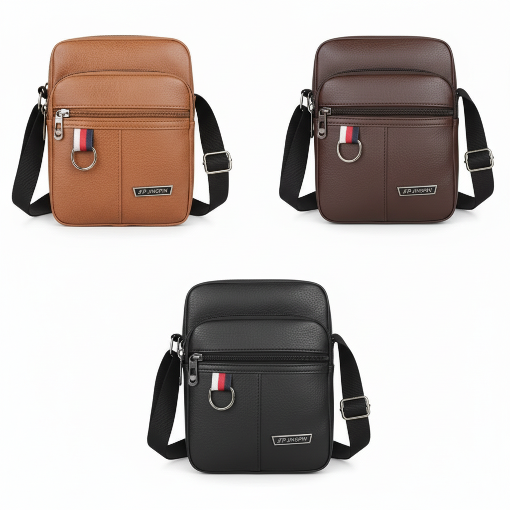 Men's Shoulder Crossbody Bag PU Leather Multi-Pocket Design 20x15x9cm