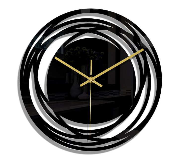 Fashion Wall Decor 3D Dimensional Black Acrylic Round Wall Clock 30cm Diameter