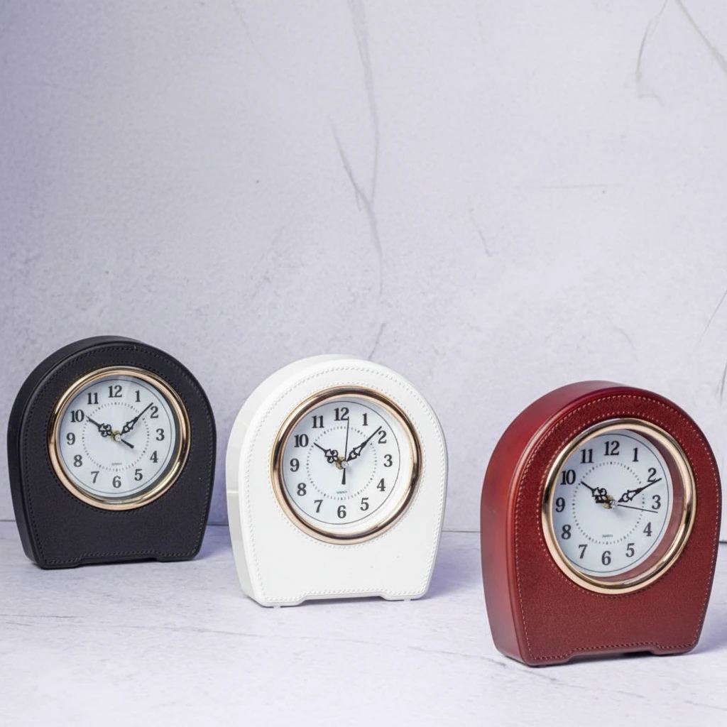 Table Clock - Elegant Leather Desk Clock with Engraving Option Home Decor Desk Clocks