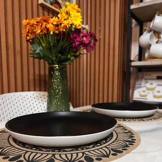 10.5 Inch Black and White Two-Tone Ceramic Dinner Plates