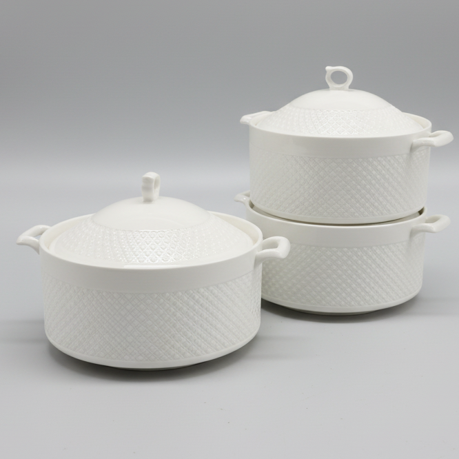 3 Piece Large Ceramic Serving Bowl Set with Lids 3.6L