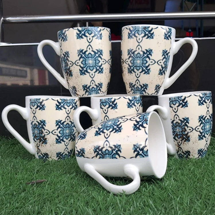 6 Piece Moroccan Tile Pattern Ceramic Mugs 370ml Kitchen & Dining Mugs