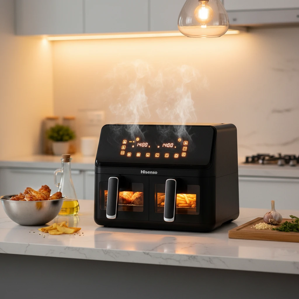 Hisense 8.6L Dual Basket Digital Air Fryer Double Drawer Touch Control LED Display Preset Modes Black Kitchen & Dining Air Fryers