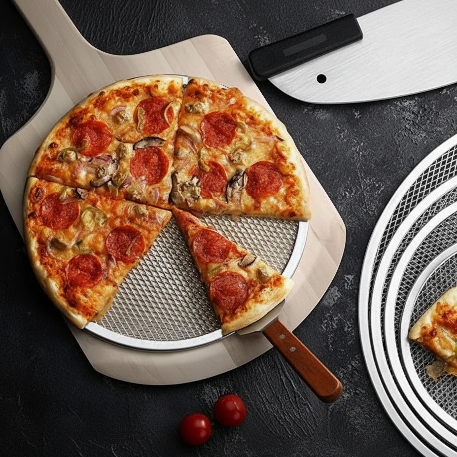 3-Piece Aluminium Mesh Pizza Tray Set 10" 11" 14" Kitchen & Dining Pizza Pans
