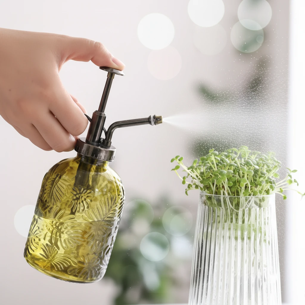 Retro Embossed Glass Plant Mister Spray Bottle Olive Green 300ml Home & Garden Lawn & Garden Sprayers