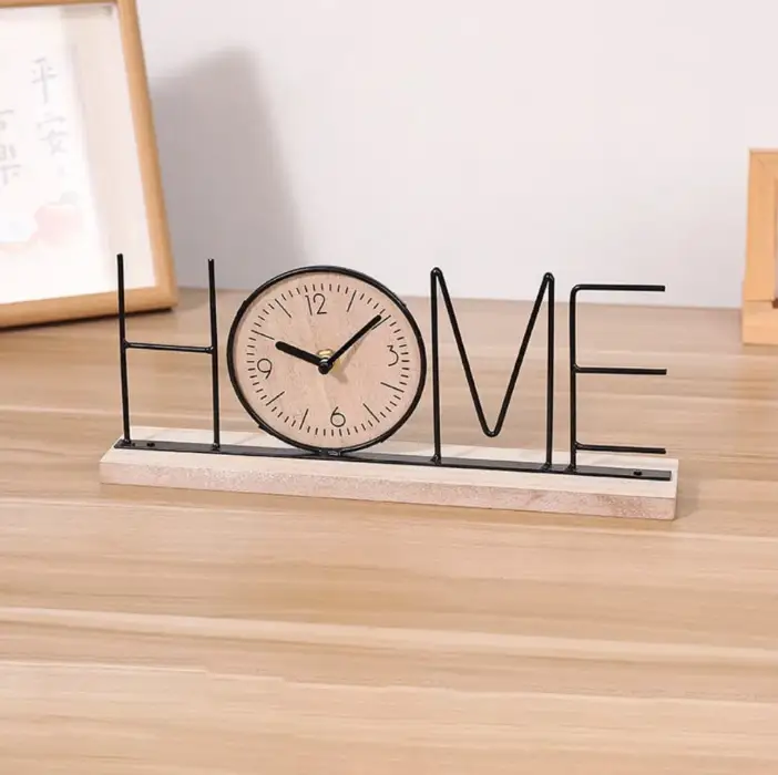 Desk Clock - Handmade Creative LOVE HOME Iron Wood Base 30cm Home Decor Desk Clocks