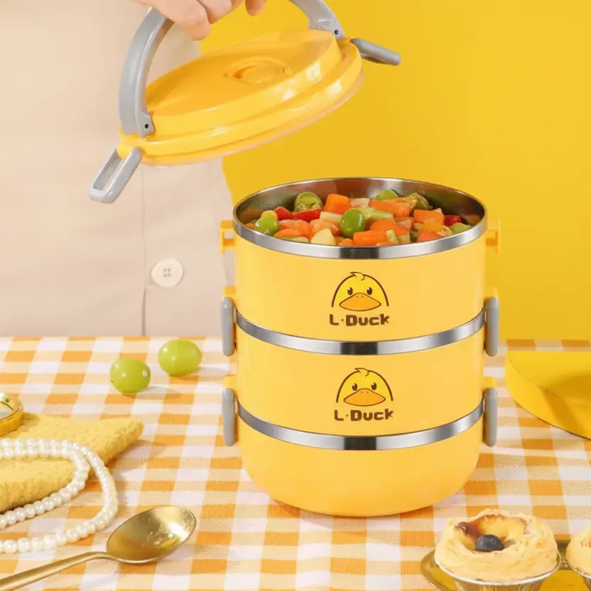 Lunch Box - Nice Duck 3 Layer Detachable Stainless Steel Kids Travel Office Kitchen & Dining Lunch Containers