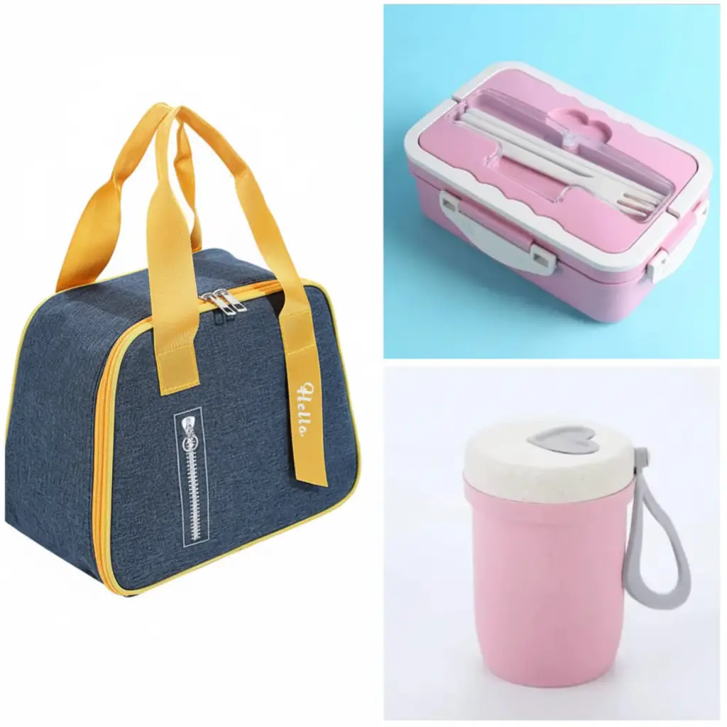 Lunch Box Combo - 3-in-1 1100ml Wheat Straw Box 400ml Bottle Insulated Bag Kitchen & Dining Lunch Box Sets