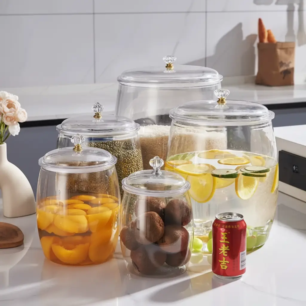 Storage Jar - Airtight PET Clear with Diamond Lid Knob 2.2L 3.8L 6.5L 11L 18L Clear Kitchen & Dining Food Storage Containers