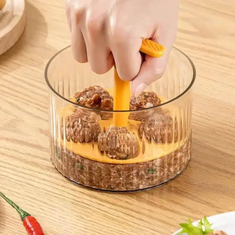 Meatball Maker - 5-Hole Press Mould with Glass Bowl PET PP Orange Clear Kitchen & Dining Kitchen Molds