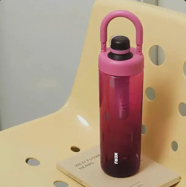 Sports Water Bottle - 1L Gradient with Strainer and Handle Rose Pink Hot Pink Beige Purple Kitchen & Dining Water Bottles