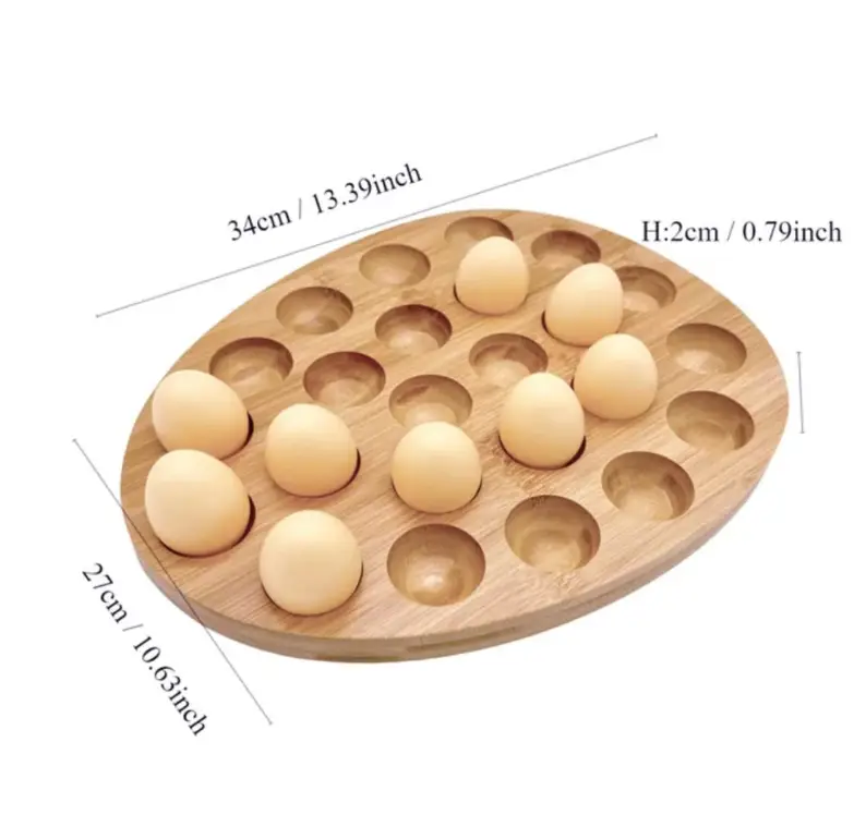 Egg Tray - Round Wooden 18-Slot Multi-Compartment Storage Rack Natural Kitchen & Dining Food Storage Containers