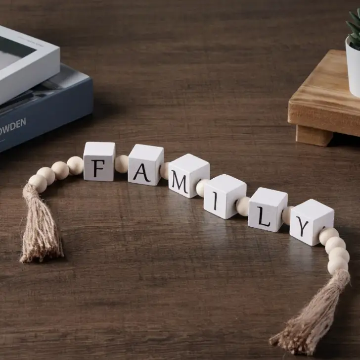 Bead Garland - Wooden Letter Blocks with Tassels Farmhouse Decor Home & Garden Garlands