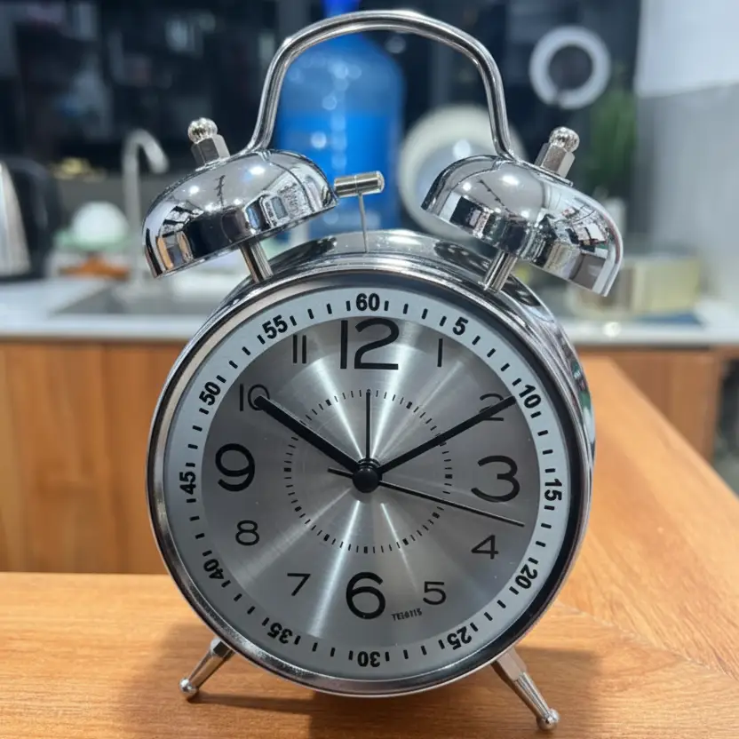 Alarm Clock - Retro Twin Bell Analogue Silver Chrome with Black Dial Home & Garden Alarm Clocks