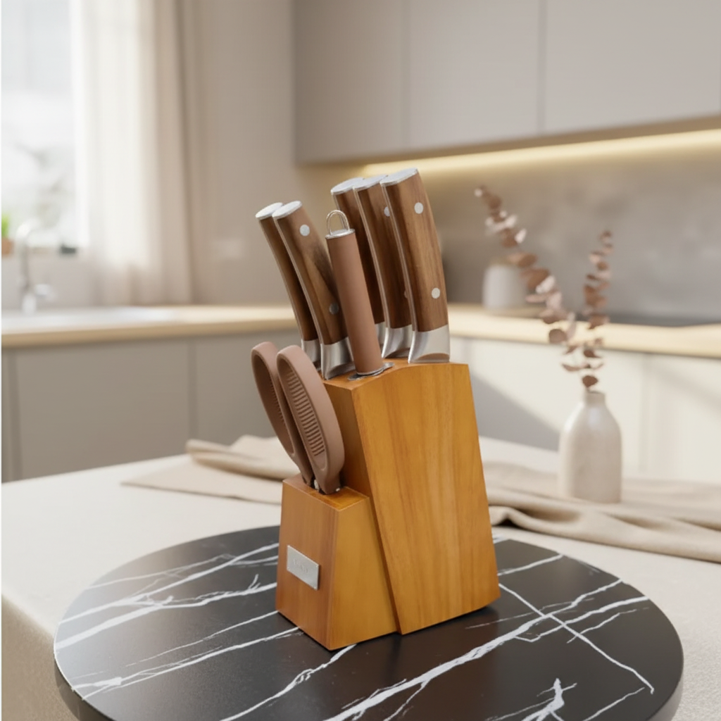 Knife Set - 8-Piece Stainless Steel with Bamboo Storage Block and Scissors Kitchen & Dining Knife Sets