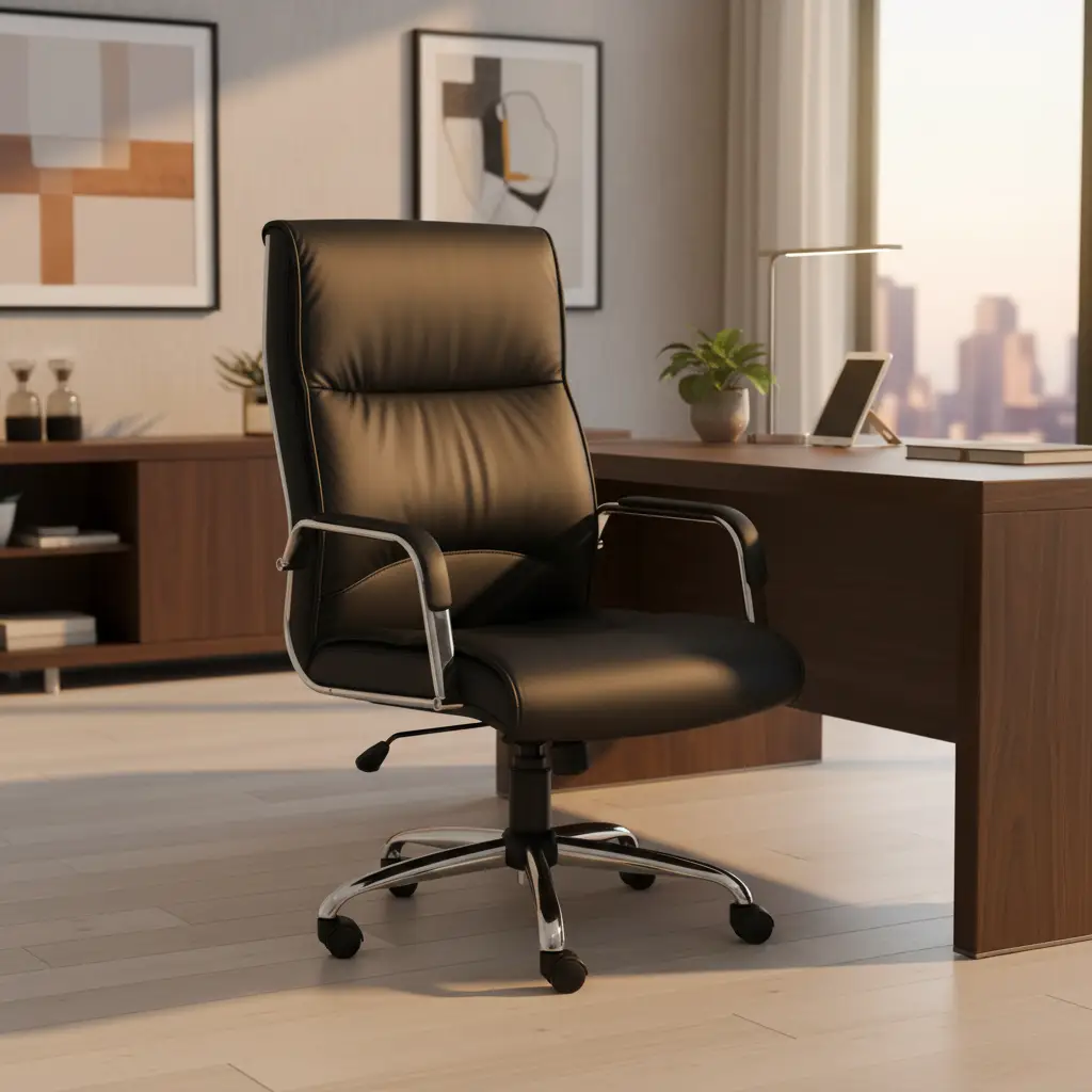 Executive Chair - High Back PU Leather with Loop Armrests and Grey Five-Star Base Furniture Office Chairs
