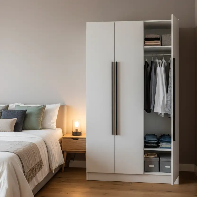 Wardrobe - 3-Door Full-Height with Gold Vertical Bar Handles White Gloss Furniture Hinged Door Wardrobes