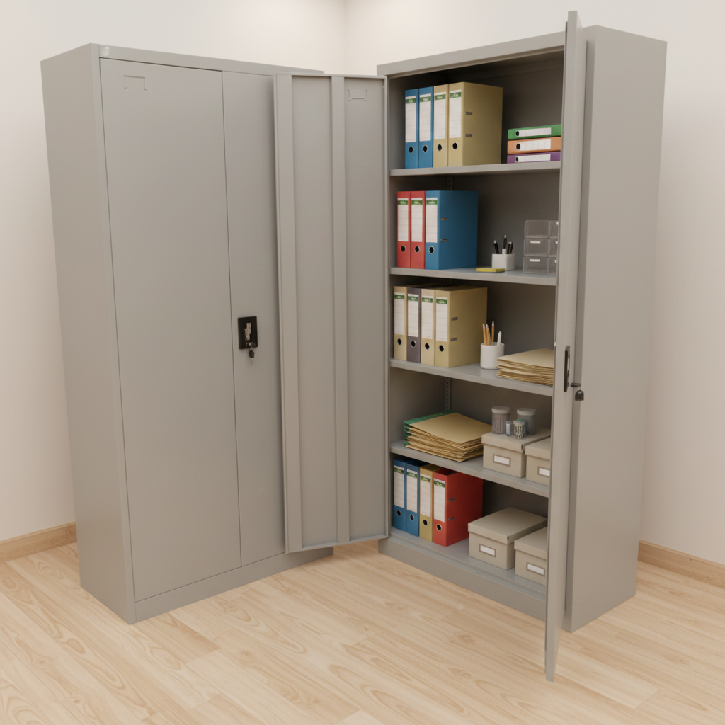 2-Door Steel Filing Cabinet with 4 Shelves Grey Furniture File Cabinets